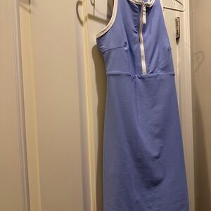 Blue Sleeveless Dress with White Trim